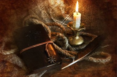 Fotoğraf kitap mum tüy ve ip Retro çizilmiş etkisi