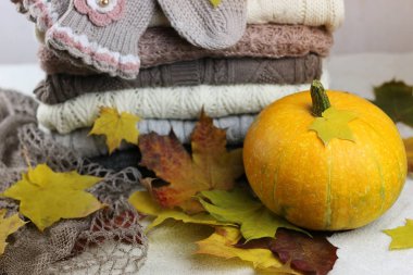 Sonbahar konsepti yığın kazak örme