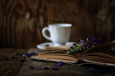 Retro kitap ve sabah portakal suyu bir bardak