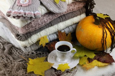 Sonbahar konsepti yığın kazak örme