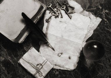 yaşlı retro makale ve kitap Dedektif araçlar backgro tablo