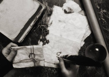 yaşlı retro makale ve kitap Dedektif araçlar backgro tablo