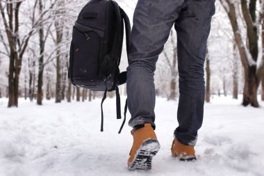 sakallı adam kış Park'ta yürüyordunuz