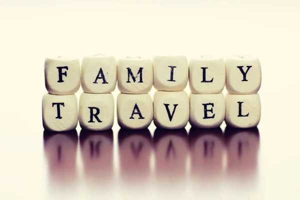 Text cube travel family — Stock Photo, Image