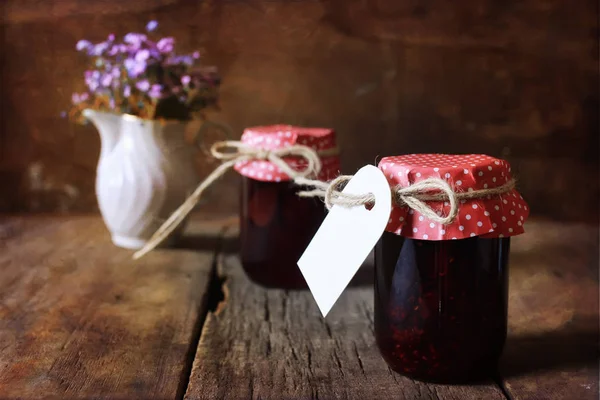 Retro rustic homemade jam jar — Stock Photo, Image