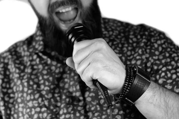 Microfono isolato mano uomo — Foto Stock