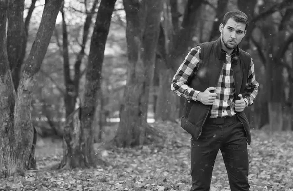 Bellissimo uomo barba nel parco autunnale — Foto Stock