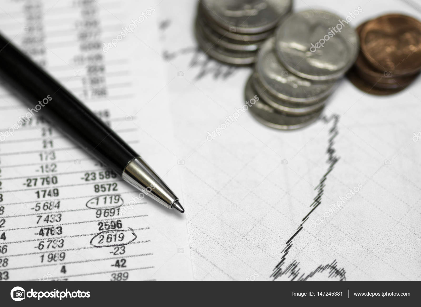 Pen On Paper With The Price Quotes And Charts Stock Photo