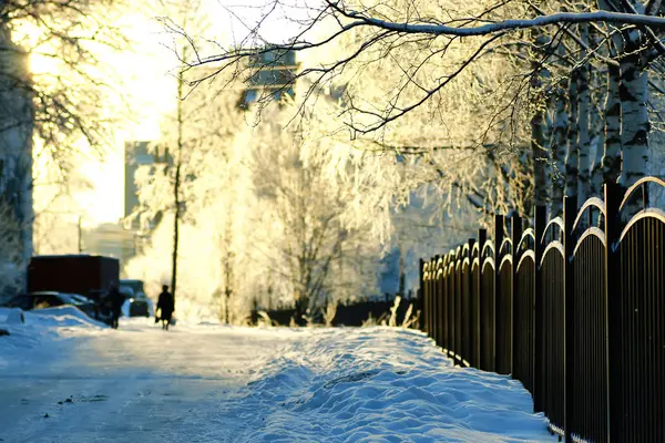 Recinzione coperta neve inverno parco — Foto Stock