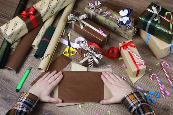 hand gift wrapping paper for the holiday Christmas