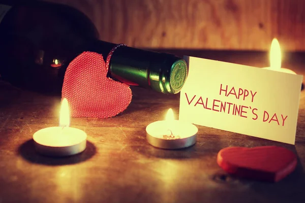 Valentines Day candles wine — Stock Photo, Image