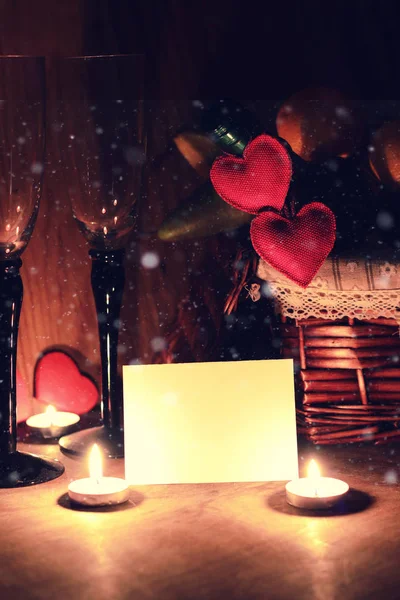 Wine candle valentine heart — Stock Photo, Image