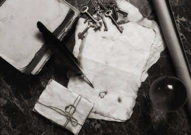 yaşlı retro makale ve kitap Dedektif araçlar backgro tablo