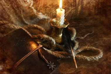 Fotoğraf kitap mum tüy ve ip Retro çizilmiş etkisi