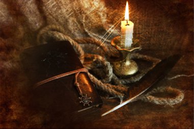 Fotoğraf kitap mum tüy ve ip Retro çizilmiş etkisi