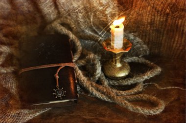 Fotoğraf kitap mum tüy ve ip Retro çizilmiş etkisi