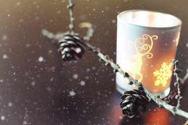 cam köknar-koni içinde mum