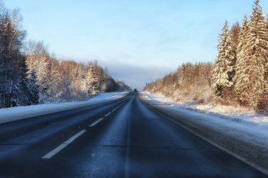 Kış yol manzara güneş ışığı kar