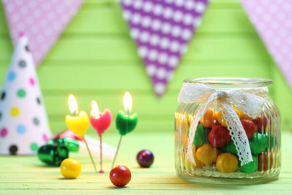 color candy in glass jar