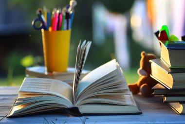 educaion geri okul kitap yığın sayfa açık