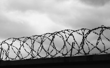 Çit dikenli tel ile beton duvar