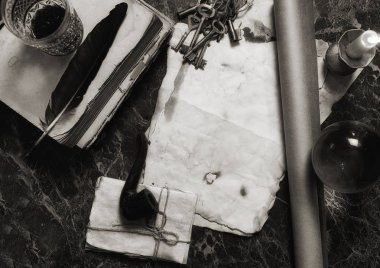 yaşlı retro makale ve kitap Dedektif araçlar backgro tablo