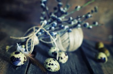 yumurta dal willow ahşap arka plan