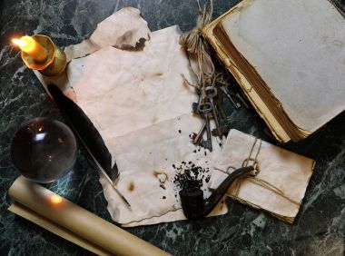 Retro kağıtları ve tablo Dedektif araçlar arka plan ile ilgili kitap