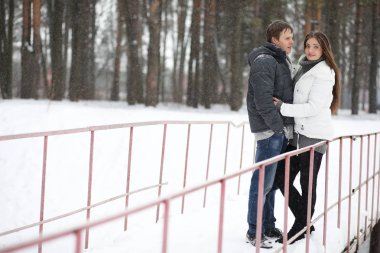 aşıklar bir tarihte kış öğleden sonra kar kar fırtınası çifti