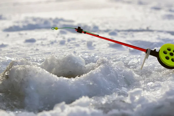 Little winter fishing rod ice — Stock Photo, Image