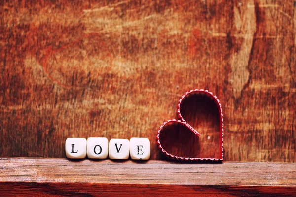 Fundo madeira coração forma amor — Fotografia de Stock