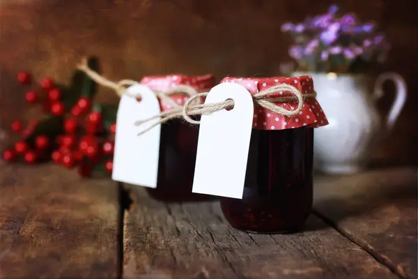 Retro rustic homemade jam jar — Stock Photo, Image