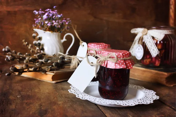 Retro rustic homemade jam jar — Stock Photo, Image