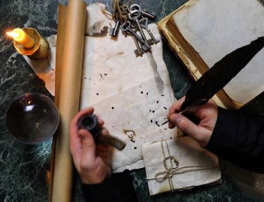 Retro kağıtları ve tablo Dedektif araçlar arka plan ile ilgili kitap