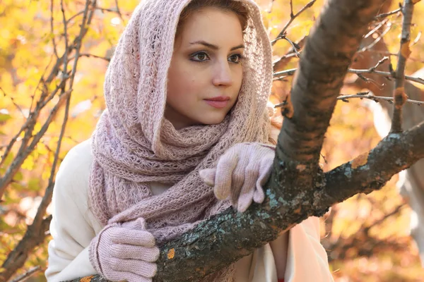 Chica en un parque llevar una bufanda otoño — Foto de Stock