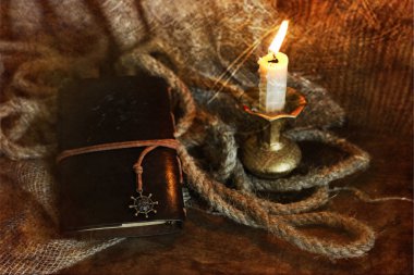 Fotoğraf kitap mum tüy ve ip Retro çizilmiş etkisi