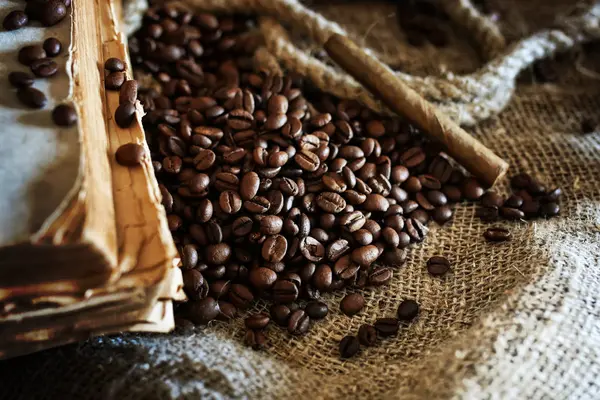Kaffeebohne auf textilem Hintergrund — Stockfoto