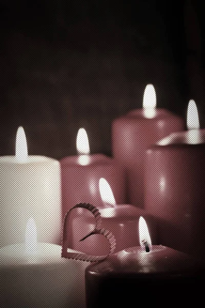 Toned love heart shape candle doted — Stock Photo, Image