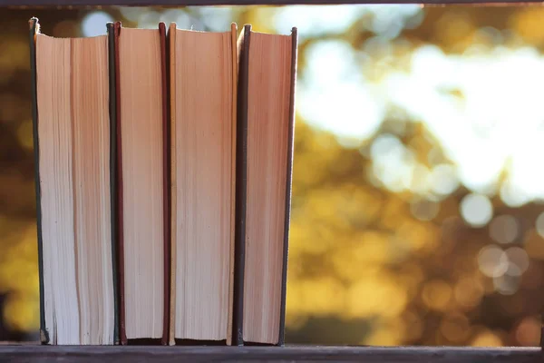Otoño libro pila madera al aire libre —  Fotos de Stock