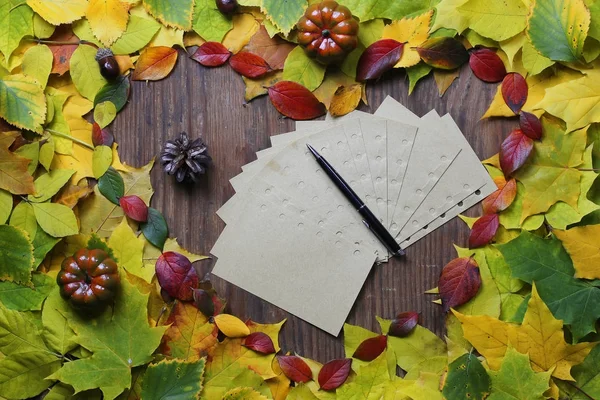 Фон осенних листьев с пустой бумагой — стоковое фото