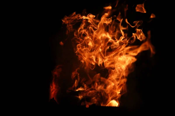 Ve turuncu-sarı renk köknar yanma gelen yangın alev dilleri — Stok fotoğraf