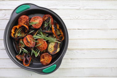 Sebze Izgara pan kızarmış patlıcan ve domates