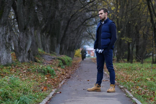 Genç adam bir sonbaharda sakal.