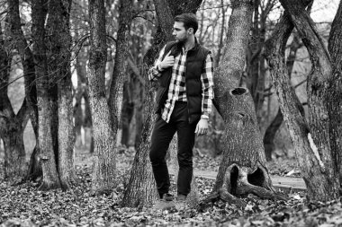 Genç sakallı adam açık