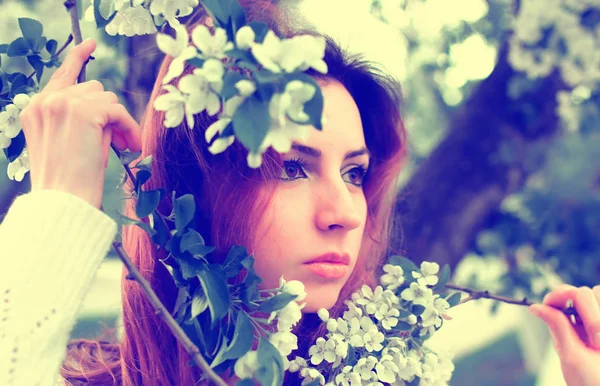 Donne nel parco ramo albero fiore — Foto Stock