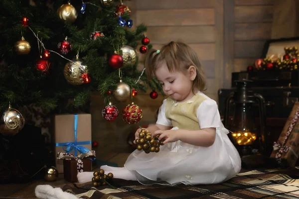 Hild está sentado con decoraciones navideñas — Foto de Stock