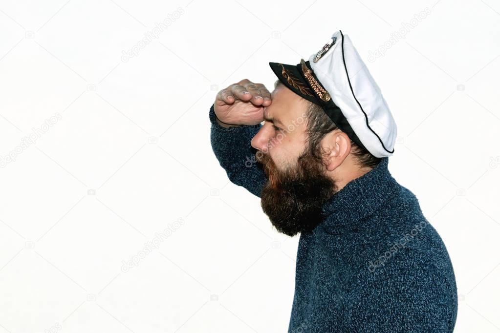 beard sailor man in hat cap isolated