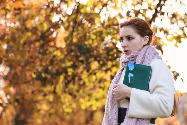 Chica en un parque llevar una bufanda otoño —  Fotos de Stock