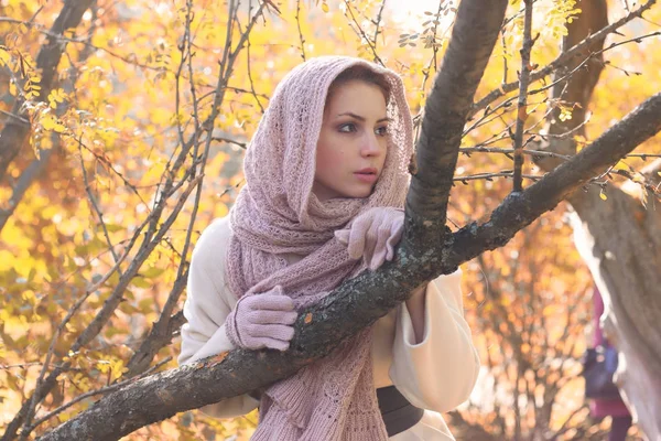 Chica en un parque llevar una bufanda otoño — Foto de Stock