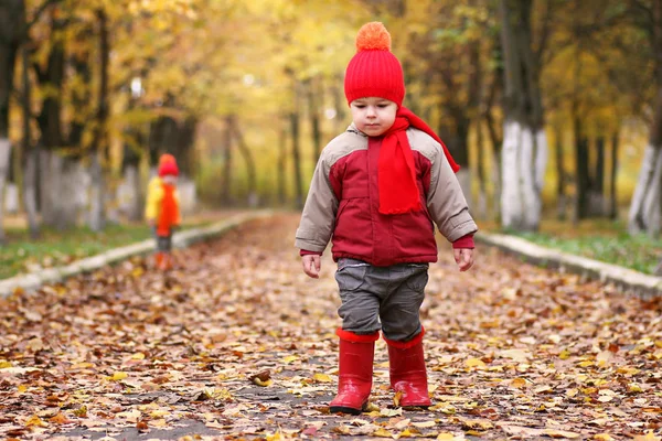 Kinderen in herfst park met pompoen — Stockfoto